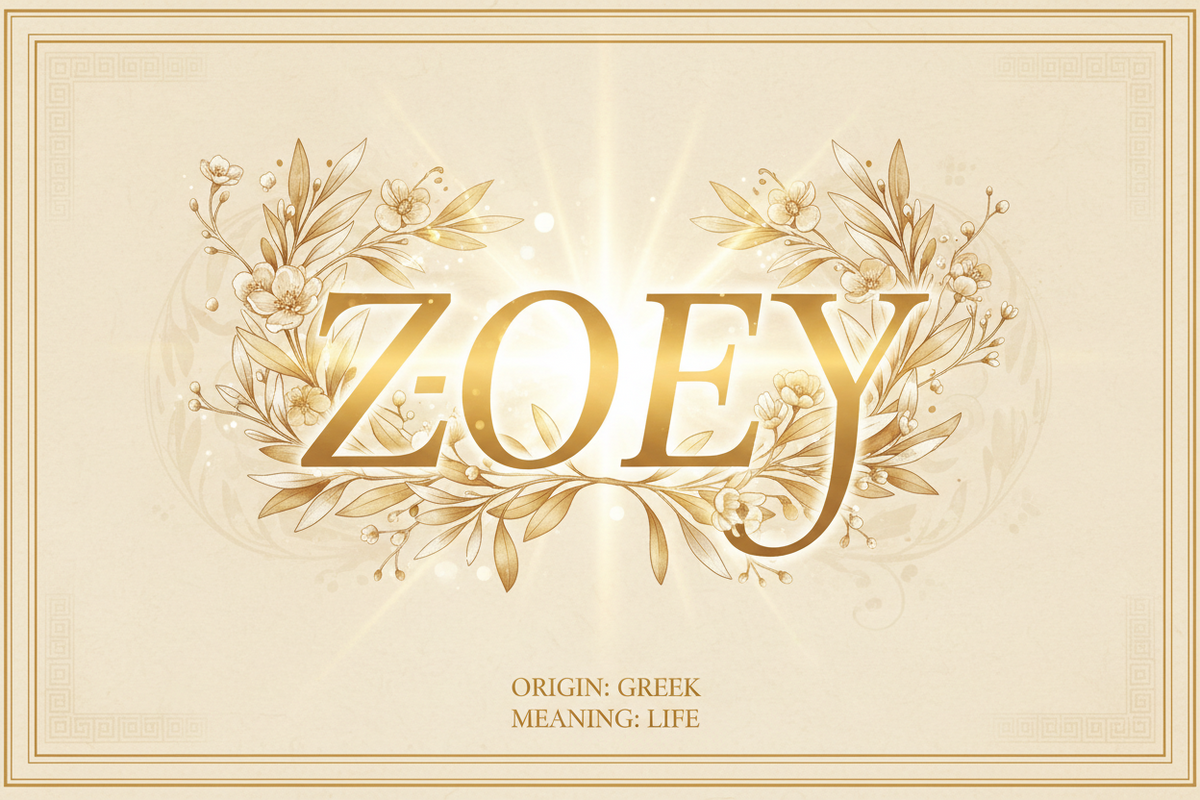 Bild zum namen zoey ein goldener schriftzug auf pastell