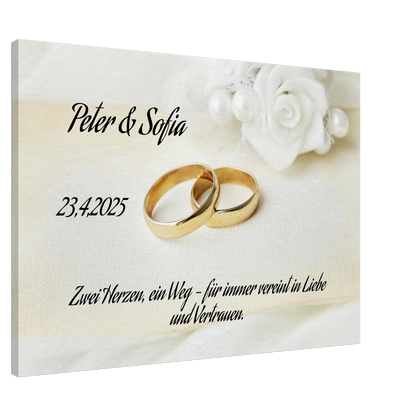 Festgehaltene Gefühle zur Hochzeit. Personalisiertes Geschenk zur Hochzeit – Kunstdruck auf Leinwand für Ihr Zuhause: symbolisiert Liebe und Zusammenhalt. Eine besondere Geste mit Bedeutung.