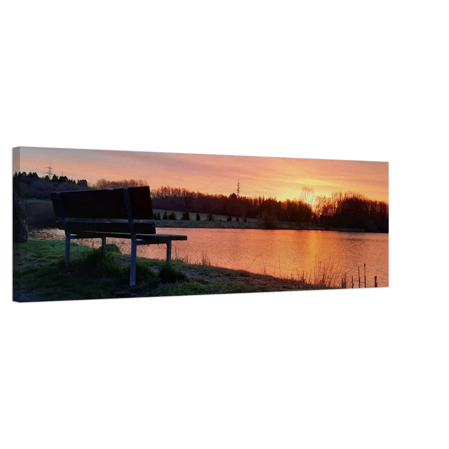 Stimmungsvolle Wandkunst für stilvolle Räume. Leinwandbild Sonnenuntergang am Elkenrother Weiher – Kunstdruck für Ihr Zuhause: passt in jedes Ambiente. Eine besondere Bereicherung für jeden Raum.