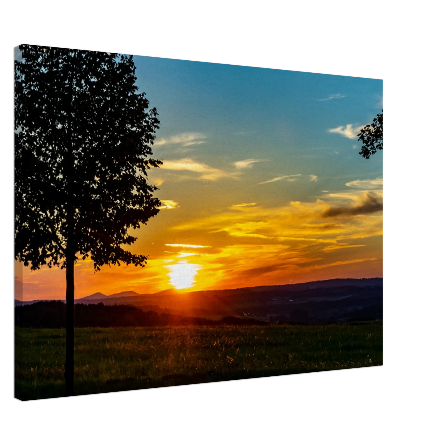 Dekoration mit Charakter. Kunstdruck auf Leinwand - Landschaftsbild Sonnenuntergang  70x100 cm / 28x40″: zeitlos und harmonisch. Schlicht, elegant und wirkungsvoll.
