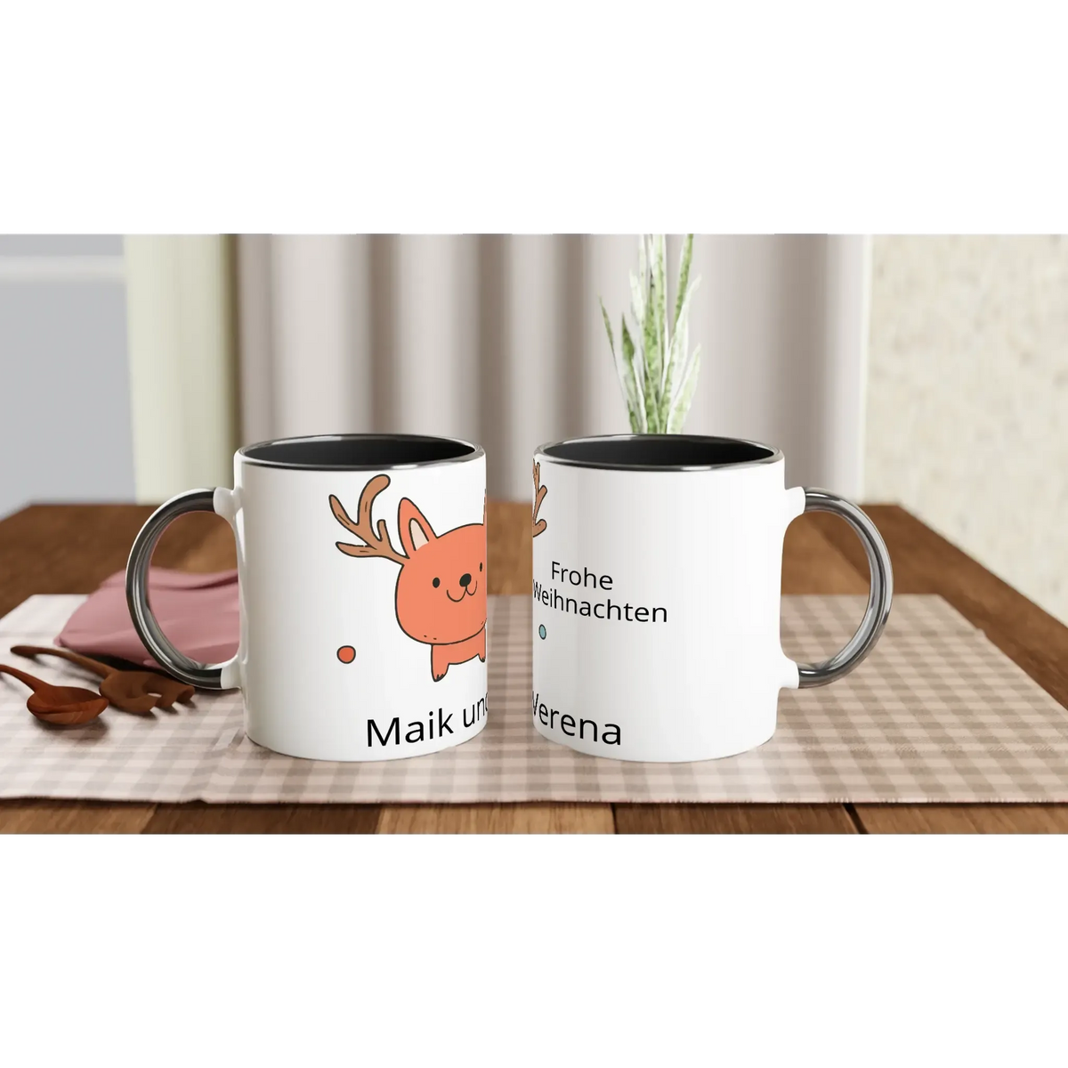 Keramiktasse 11 oz mit Weihnachtsmotiv – Farbige Innenseite & Henkel – weiße Fototasse aus Keramik für Kaffee oder Tee