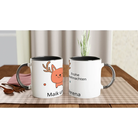 Keramiktasse 11 oz mit Weihnachtsmotiv – Farbige Innenseite & Henkel – weiße Fototasse aus Keramik für Kaffee oder Tee