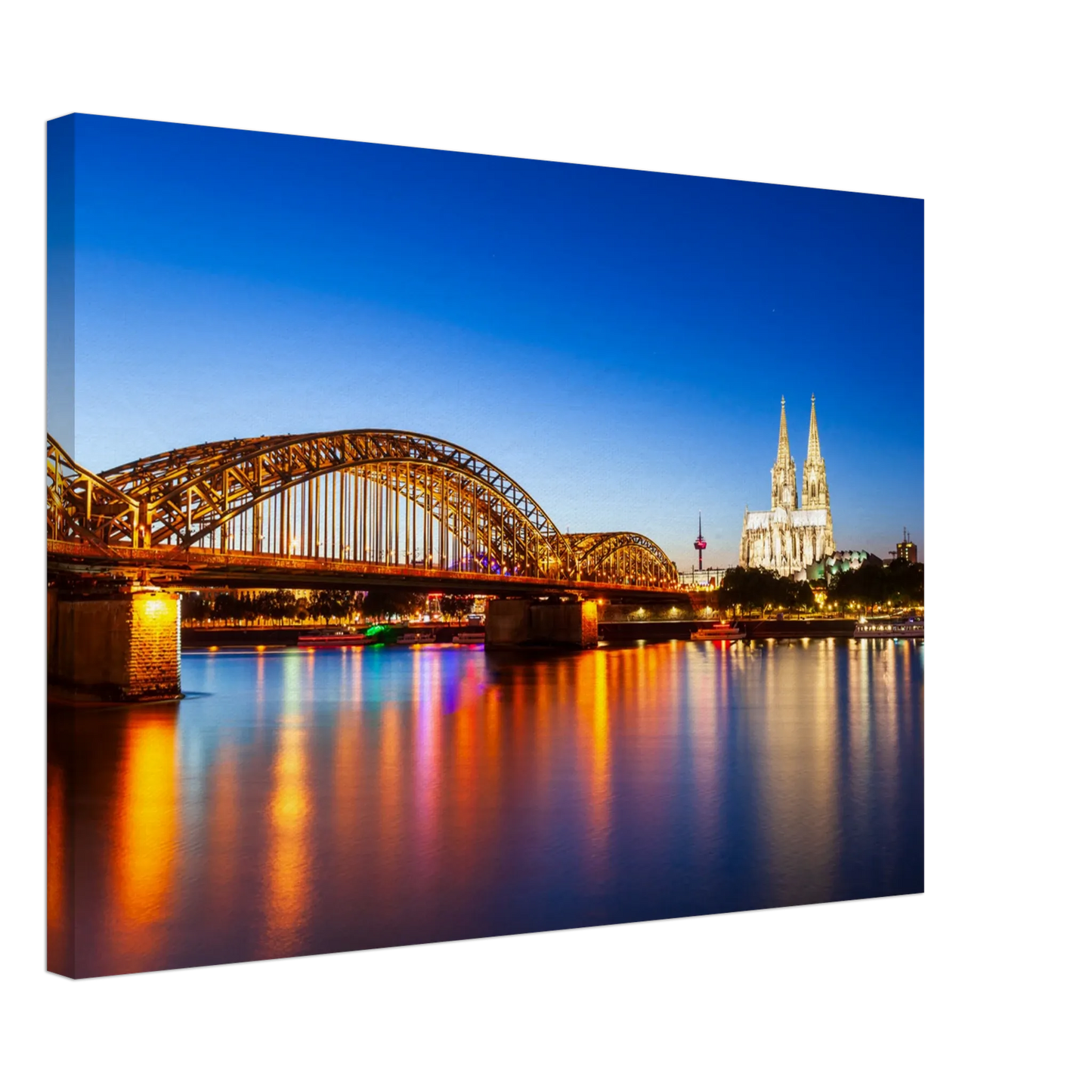 Stimmungsvolle Wandkunst für stilvolle Räume. Köln bei Nacht – Hochwertiger Leinwanddruck für Wohnzimmer & Büro: zeitlos und harmonisch. Eine besondere Bereicherung für jeden Raum.