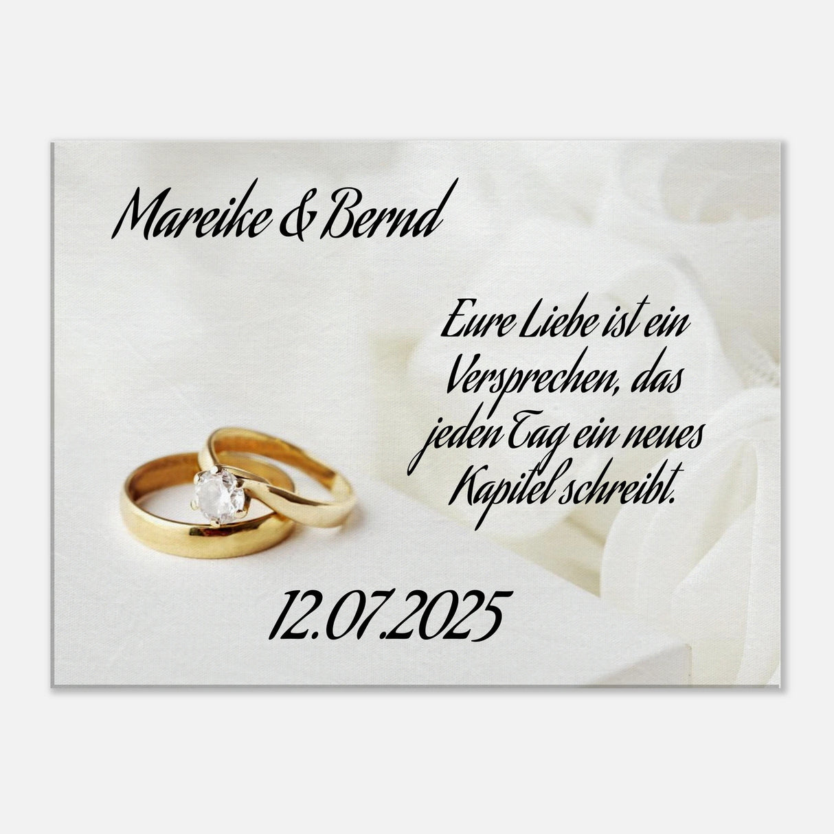 Einzigartige Erinnerung an einen besonderen Tag. Personalisierte Hochzeits-Leinwand – Zeitloser Kunstdruck: symbolisiert Liebe und Zusammenhalt. Ideal für frisch Vermählte und verliebte Paare.
