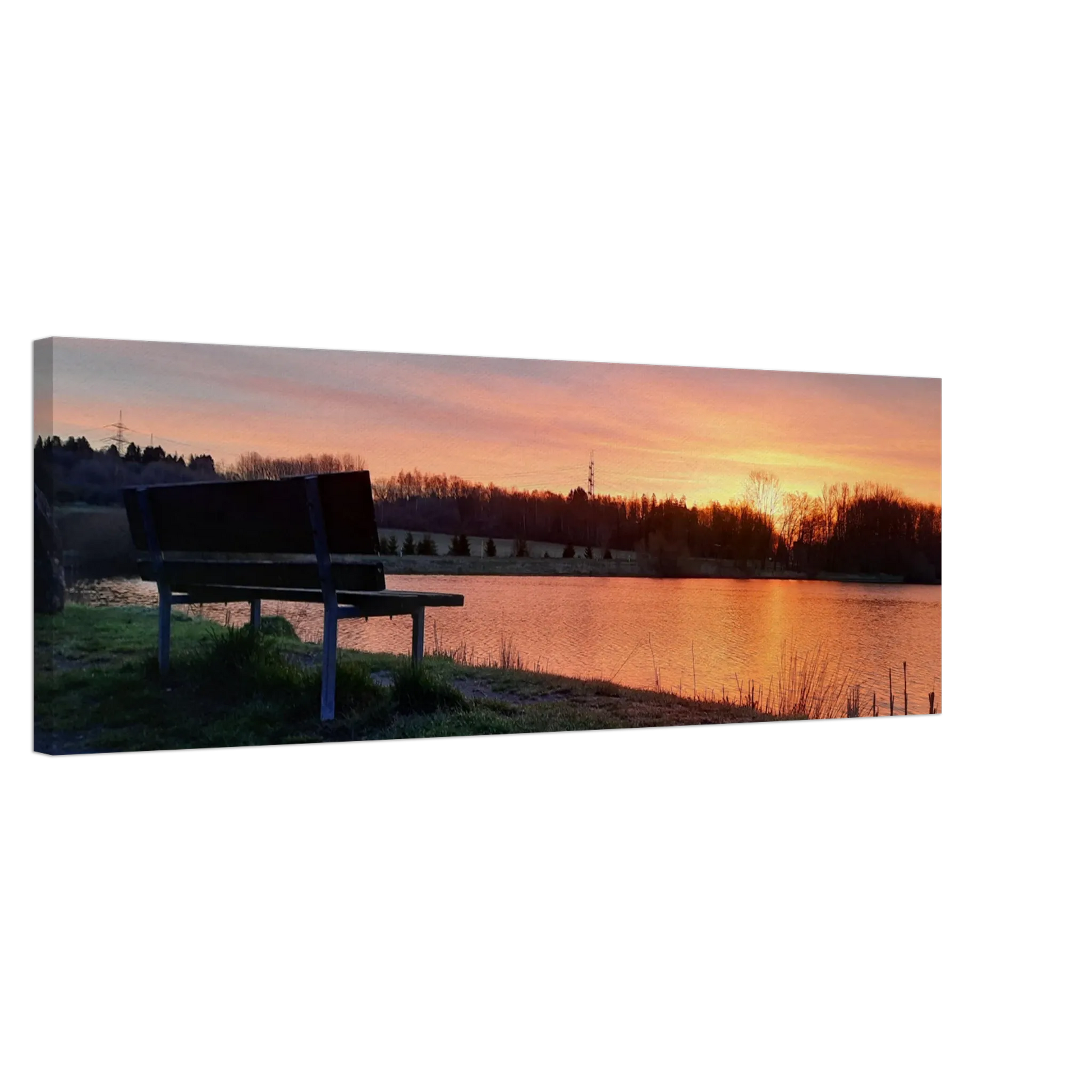 Ein Ausdruck moderner Ästhetik. Leinwandbild Sonnenuntergang am Elkenrother Weiher – Kunstdruck für Ihr Zuhause: für stilvolle Raumgestaltung. Eine besondere Bereicherung für jeden Raum.