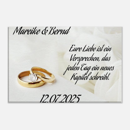 Einzigartige Erinnerung an einen besonderen Tag. Personalisierte Hochzeits-Leinwand – Zeitloser Kunstdruck: inspiriert durch echte Emotionen. Eine besondere Geste mit Bedeutung.