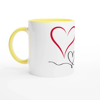 Liebevoll gestaltete personalisierte Tasse. Weiße Keramiktasse 11oz mit Farbe an der Innenseite: spülmaschinenfest und mikrowellengeeignet. Ein besonderer Genuss für Kaffee- oder Teeliebhaber.