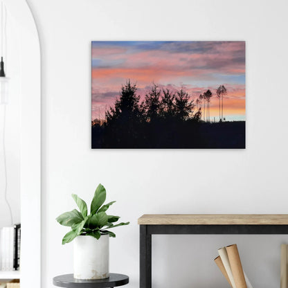 Ein Ausdruck moderner Ästhetik. Leinwand - Kunstdruck - Landschaft im Sonnenuntergang Molzhain 70x100: zeitlos und harmonisch. Eine besondere Bereicherung für jeden Raum.