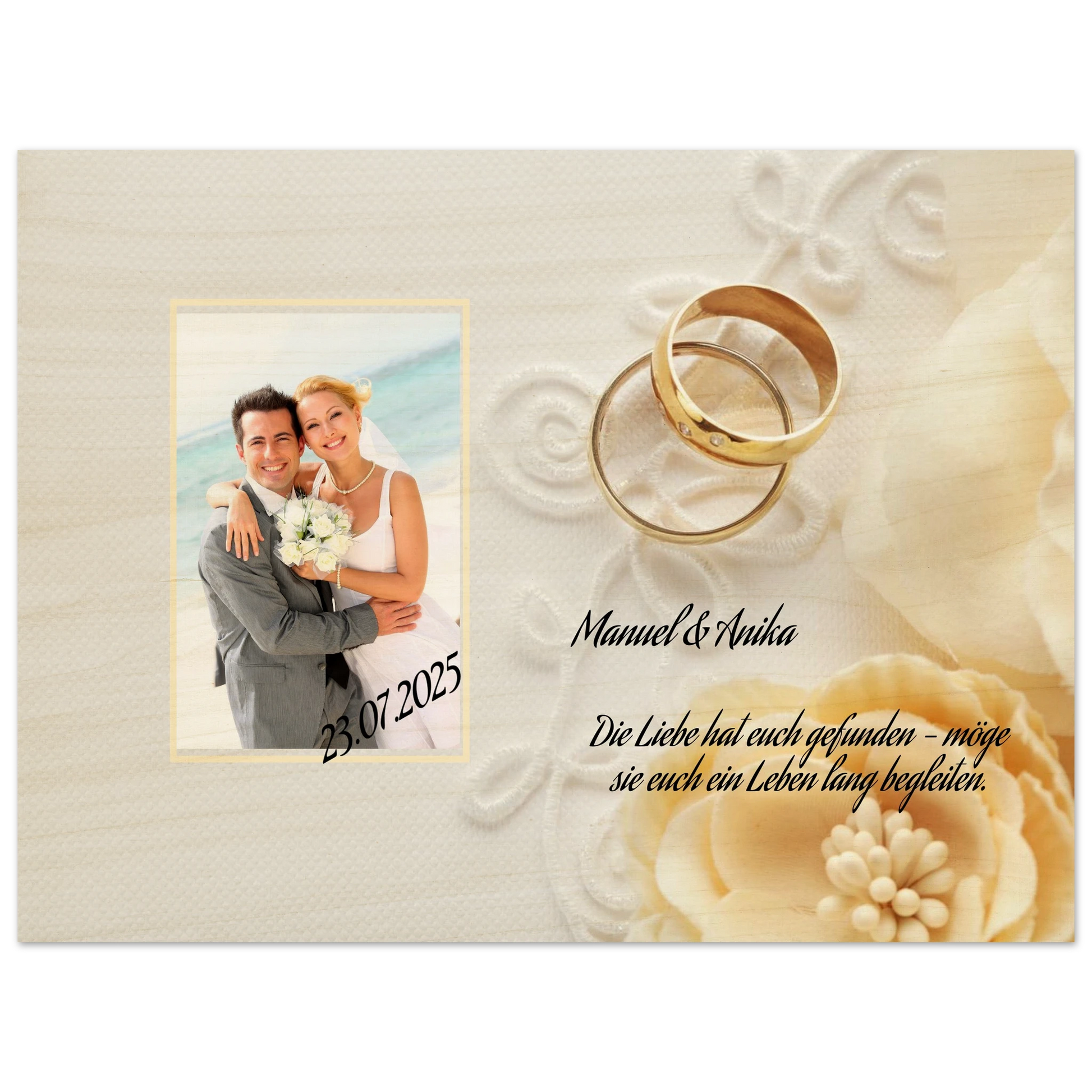 Einzigartige Erinnerung an einen besonderen Tag. Persönliches Geschenk zur Hochzeit Holzdruck in 2 Stärken: symbolisiert Liebe und Zusammenhalt. Ideal für frisch Vermählte und verliebte Paare.