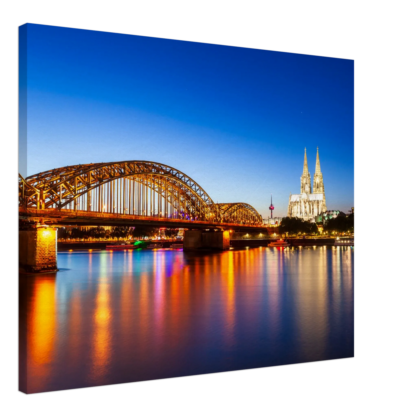 Ein Ausdruck moderner Ästhetik. Köln bei Nacht – Hochwertiger Leinwanddruck für Wohnzimmer & Büro: passt in jedes Ambiente. Eine besondere Bereicherung für jeden Raum.