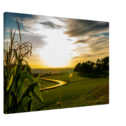 Stimmungsvolle Wandkunst für stilvolle Räume. Kunstdruck auf Leinwand - Abendsonne in Obermörsbach  70x100 cm / 28x40″: passt in jedes Ambiente. Eine besondere Bereicherung für jeden Raum.