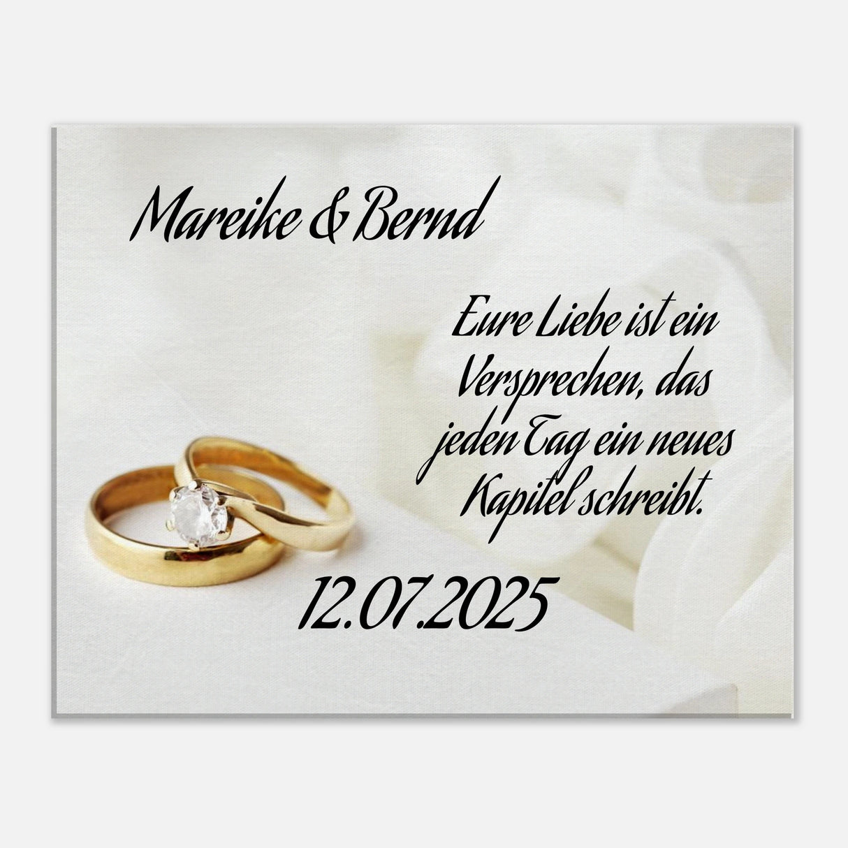 Einzigartige Erinnerung an einen besonderen Tag. Personalisierte Hochzeits-Leinwand – Zeitloser Kunstdruck: ideal als persönliches Geschenk. Ein bleibendes Andenken an einen einmaligen Tag.