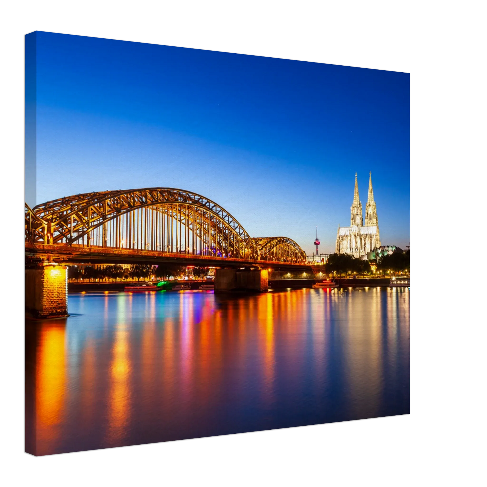 Dekoration mit Charakter. Köln bei Nacht – Hochwertiger Leinwanddruck für Wohnzimmer & Büro: zeitlos und harmonisch. Schlicht, elegant und wirkungsvoll.