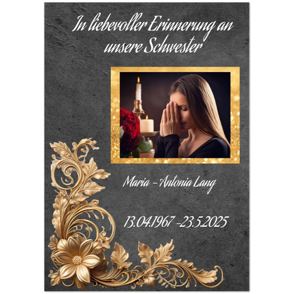 Dekoration mit Charakter. Trauerspruch schwester- Dankeskarte handgemacht als Kunstdruck: passt in jedes Ambiente. Schlicht, elegant und wirkungsvoll.