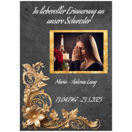 Dekoration mit Charakter. Trauerspruch schwester- Dankeskarte handgemacht als Kunstdruck: für stilvolle Raumgestaltung. Eine besondere Bereicherung für jeden Raum.