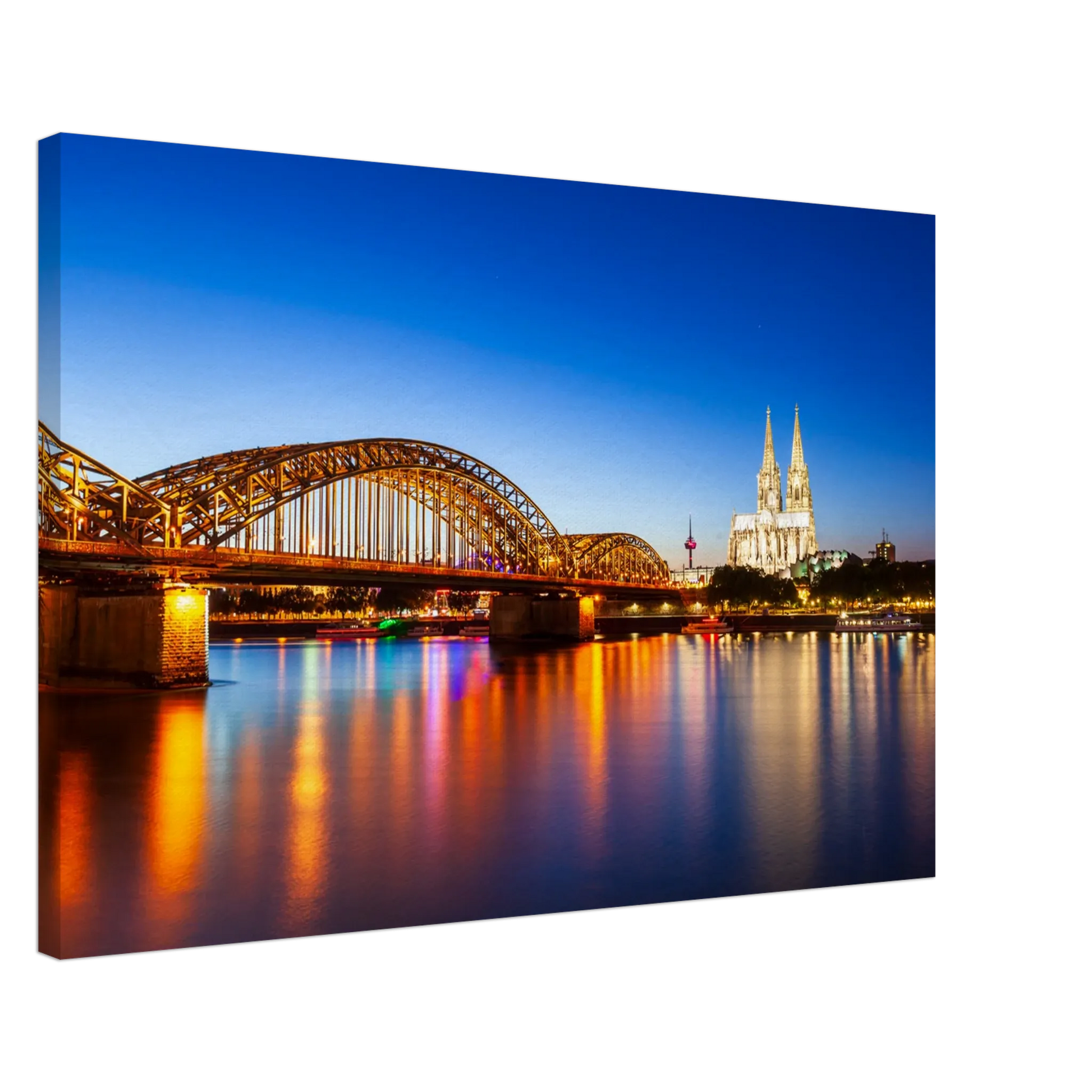 Stimmungsvolle Wandkunst für stilvolle Räume. Köln bei Nacht – Hochwertiger Leinwanddruck für Wohnzimmer & Büro: passt in jedes Ambiente. Eine besondere Bereicherung für jeden Raum.