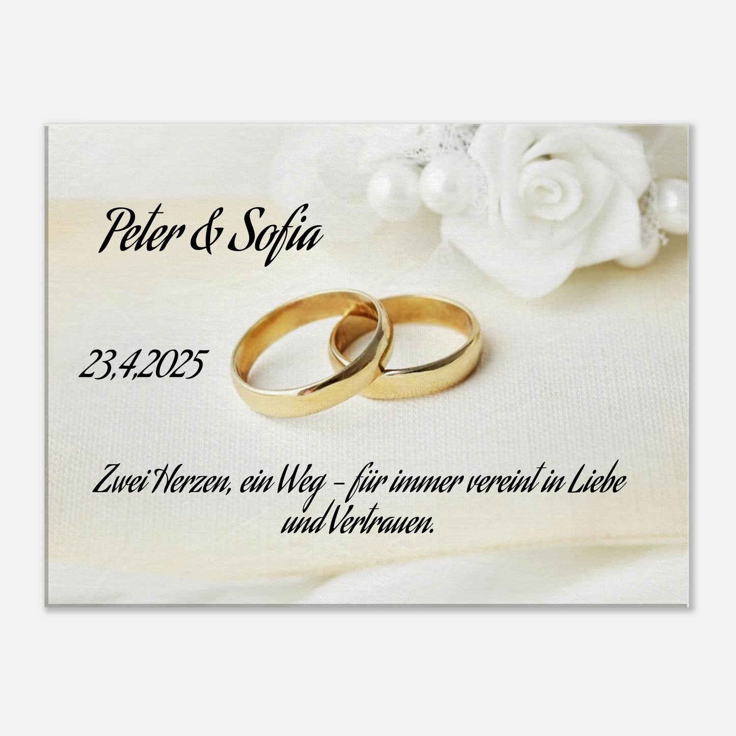 Einzigartige Erinnerung an einen besonderen Tag. Personalisiertes Geschenk zur Hochzeit – Kunstdruck auf Leinwand für Ihr Zuhause: zeitlos und liebevoll gestaltet. Ein bleibendes Andenken an einen einmaligen Tag.