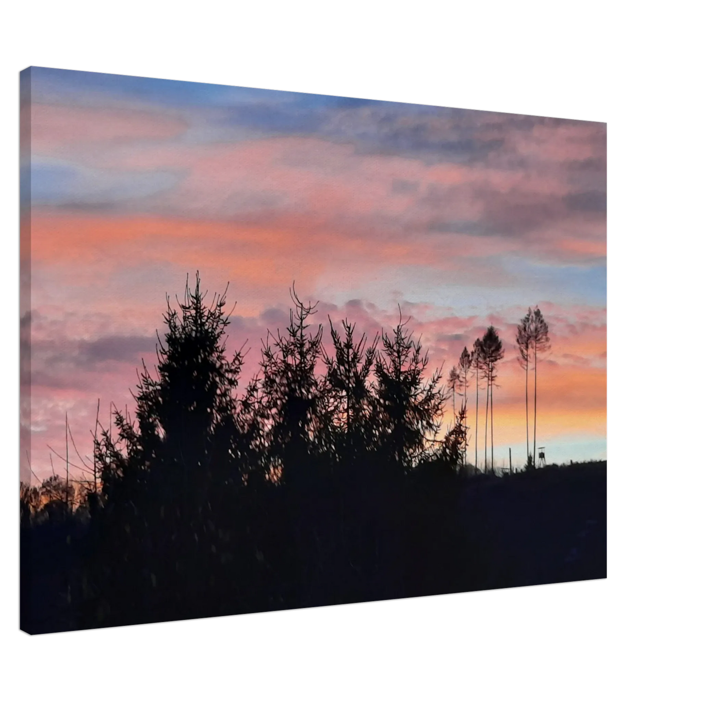 Ein Ausdruck moderner Ästhetik. Leinwand - Kunstdruck - Landschaft im Sonnenuntergang Molzhain 70x100: für stilvolle Raumgestaltung. Schlicht, elegant und wirkungsvoll.