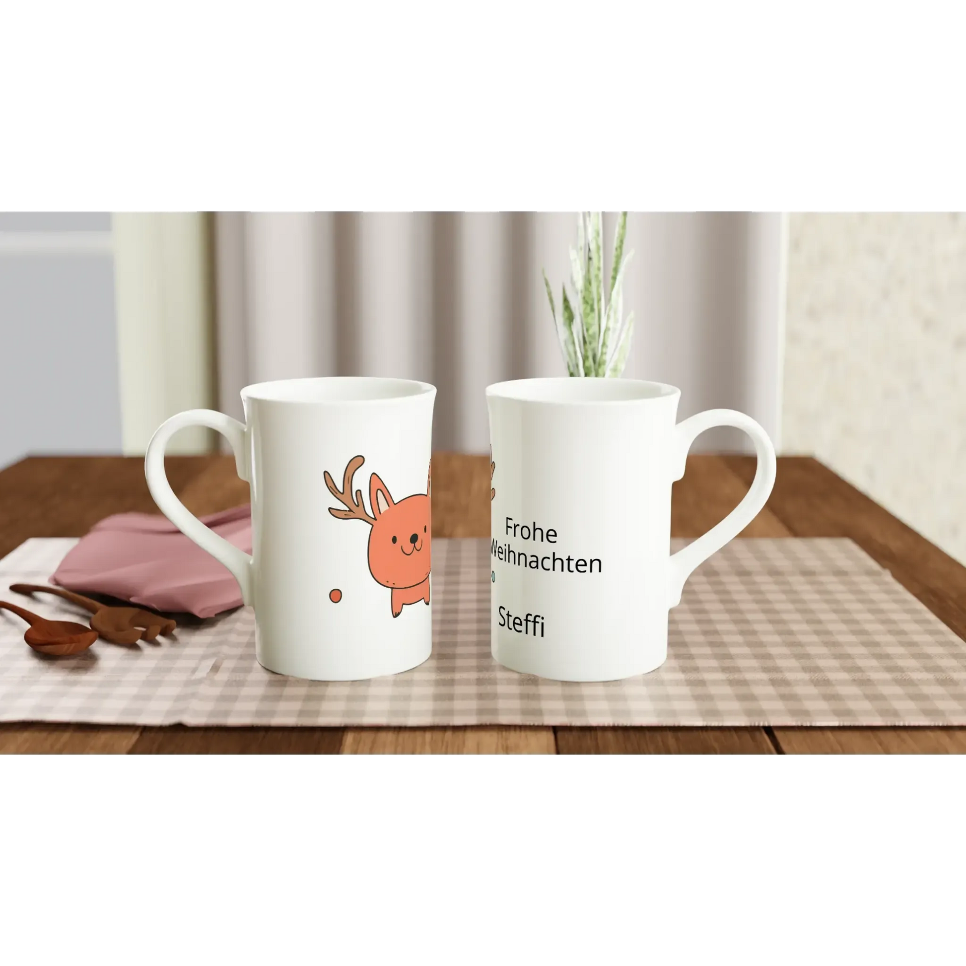 Dekoration mit Charakter. Schmale weiße Porzellantasse mit 10 oz ca 284 ML zu Weihnachten personalisierbar 🎅: für stilvolle Raumgestaltung. Schlicht, elegant und wirkungsvoll.