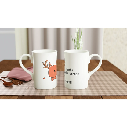 Dekoration mit Charakter. Schmale weiße Porzellantasse mit 10 oz ca 284 ML zu Weihnachten personalisierbar 🎅: für stilvolle Raumgestaltung. Schlicht, elegant und wirkungsvoll.