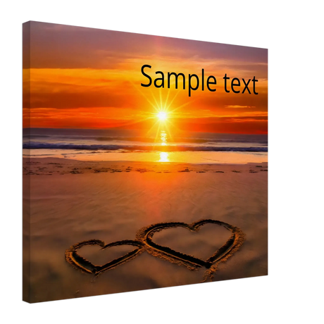 Stimmungsvolle Wandkunst für stilvolle Räume. Zwei Herzen am Strand Leinwanddruck – Romantische Dekoration für Zuhause: zeitlos und harmonisch. Schlicht, elegant und wirkungsvoll.