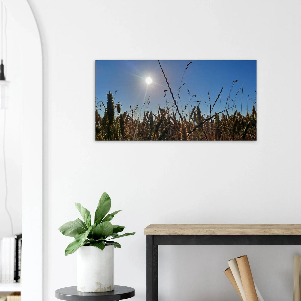 Stimmungsvolle Wandkunst für stilvolle Räume. Kunstdruck auf Leinwand - Kornfeld im Westerwald Landschaftsbild für Ihr Zuhause: für stilvolle Raumgestaltung. Schlicht, elegant und wirkungsvoll.