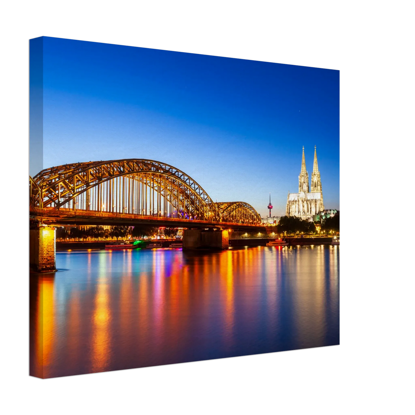Dekoration mit Charakter. Köln bei Nacht – Hochwertiger Leinwanddruck für Wohnzimmer & Büro: zeitlos und harmonisch. Schlicht, elegant und wirkungsvoll.