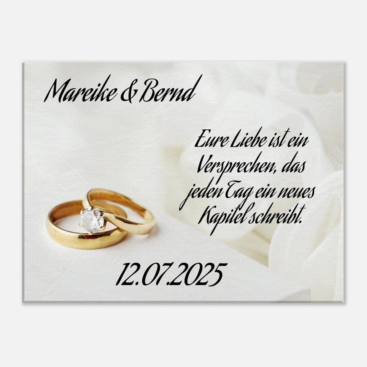 Einzigartige Erinnerung an einen besonderen Tag. Personalisierte Hochzeits-Leinwand – Zeitloser Kunstdruck: symbolisiert Liebe und Zusammenhalt. Ideal für frisch Vermählte und verliebte Paare.