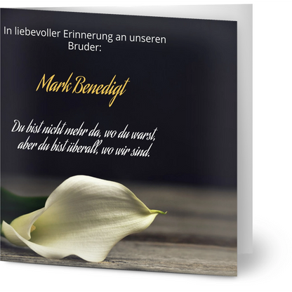 Stimmungsvolle Wandkunst für stilvolle Räume. Trauerspruch Bruder- Dankeskarte handgemacht als Kunstdruck: passt in jedes Ambiente. Eine besondere Bereicherung für jeden Raum.