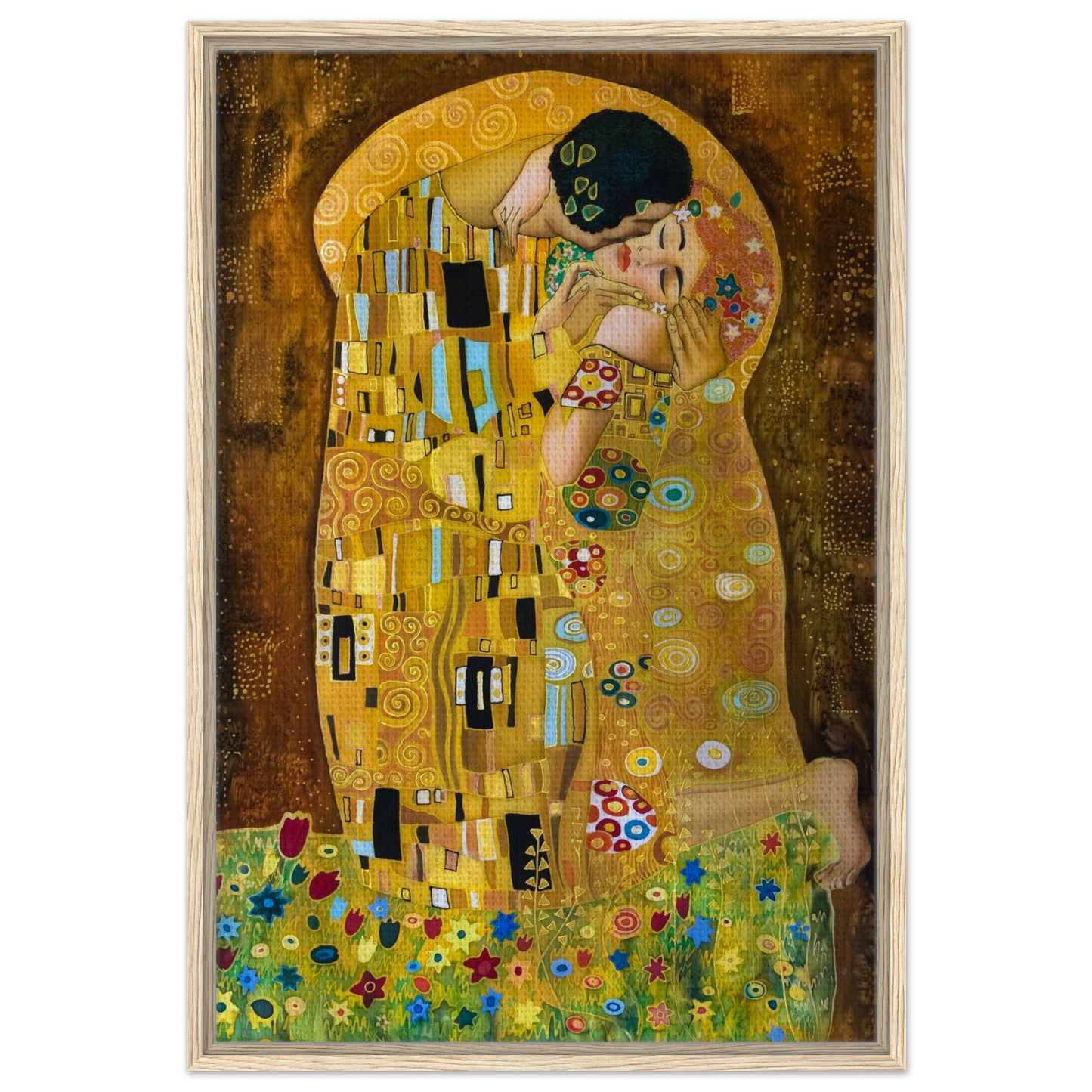 Dekoration mit Charakter. Gustav Klimt Der Kuss - Gerahmte Leinwand 70x100 cm: zeitlos und harmonisch. Schlicht, elegant und wirkungsvoll.