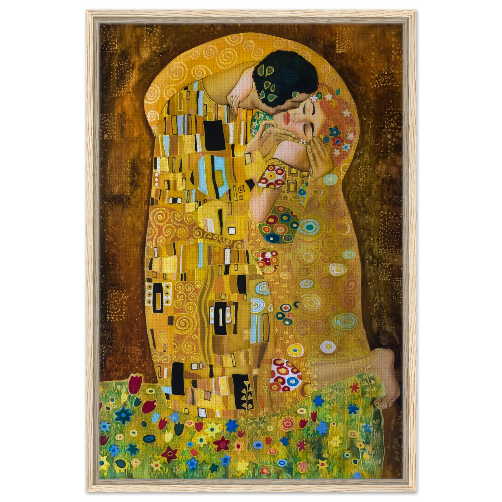 Dekoration mit Charakter. Gustav Klimt Der Kuss - Gerahmte Leinwand 70x100 cm: zeitlos und harmonisch. Schlicht, elegant und wirkungsvoll.