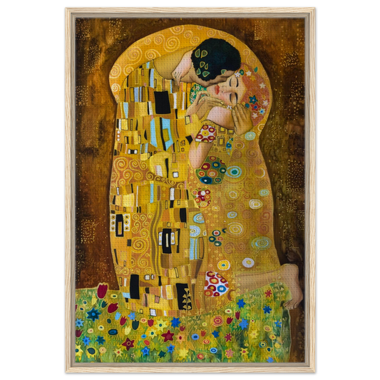Dekoration mit Charakter. Gustav Klimt Der Kuss - Gerahmte Leinwand 70x100 cm: zeitlos und harmonisch. Schlicht, elegant und wirkungsvoll.