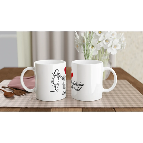 Liebevoll gestaltete personalisierte Tasse. Weiße Keramiktasse zum Muttertag bedrucken lassen 💕: ideal für Büro, Homeoffice oder Zuhause. Perfekt als Geschenk für jeden Anlass.