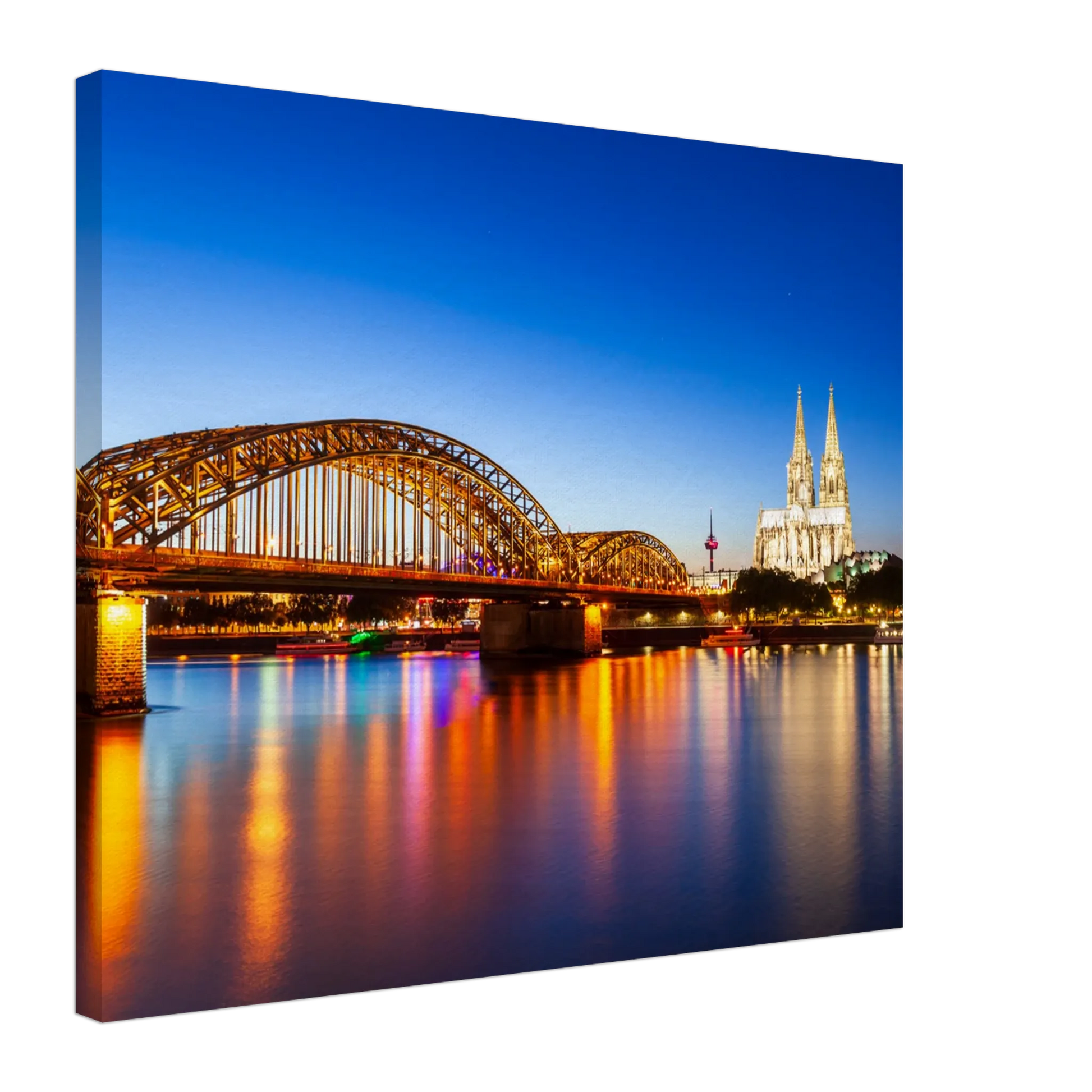 Dekoration mit Charakter. Köln bei Nacht – Hochwertiger Leinwanddruck für Wohnzimmer & Büro: passt in jedes Ambiente. Eine besondere Bereicherung für jeden Raum.