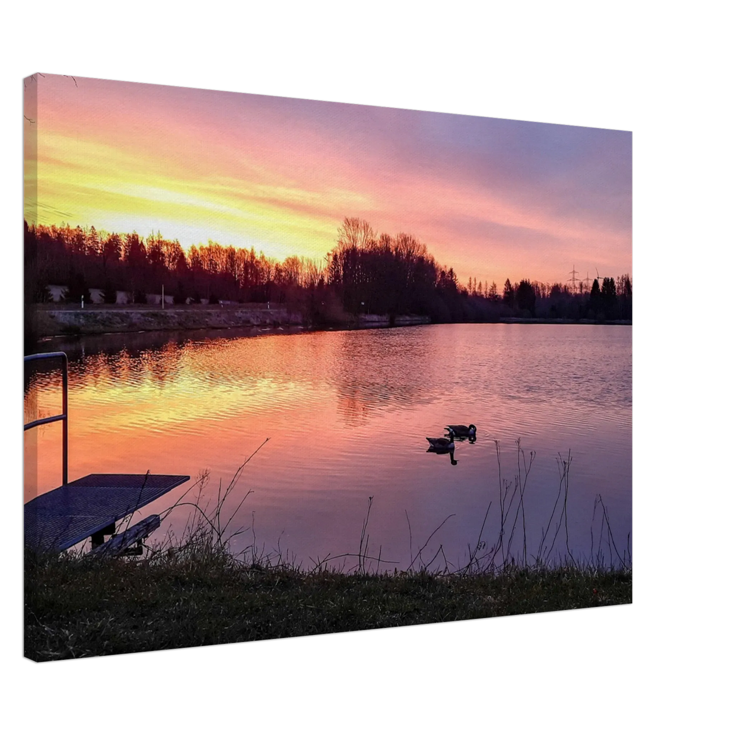 Ein Ausdruck moderner Ästhetik. Kunstdruck Elkenrother Weiher bei Sonnenaufgang - Leinwand 70x100 cm (28x40"): passt in jedes Ambiente. Schlicht, elegant und wirkungsvoll.