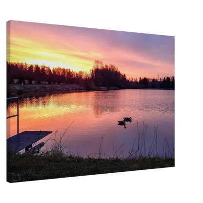 Ein Ausdruck moderner Ästhetik. Kunstdruck Elkenrother Weiher bei Sonnenaufgang - Leinwand 70x100 cm (28x40"): passt in jedes Ambiente. Schlicht, elegant und wirkungsvoll.