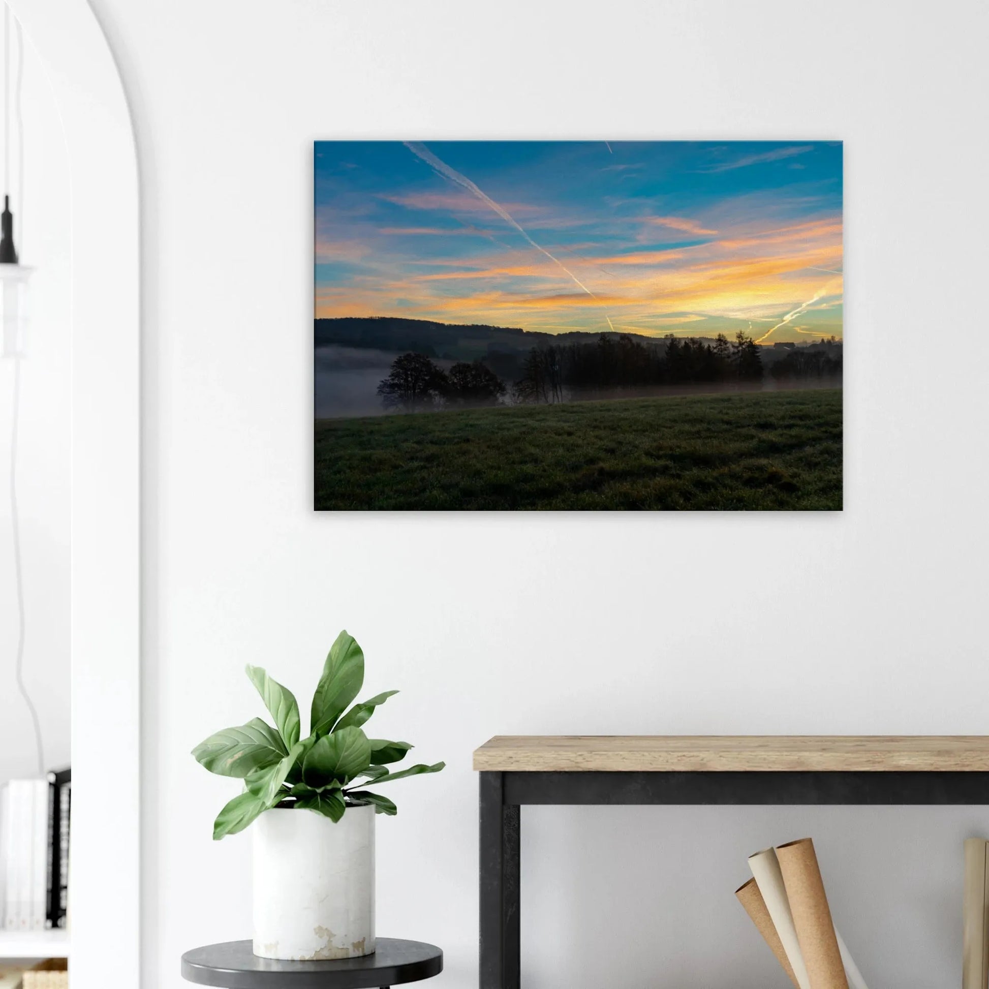 Ein Ausdruck moderner Ästhetik. Kunstdruck auf Leinwand - Die sonne läutet den Tag ein  70x100 cm / 28x40″: passt in jedes Ambiente. Schlicht, elegant und wirkungsvoll.