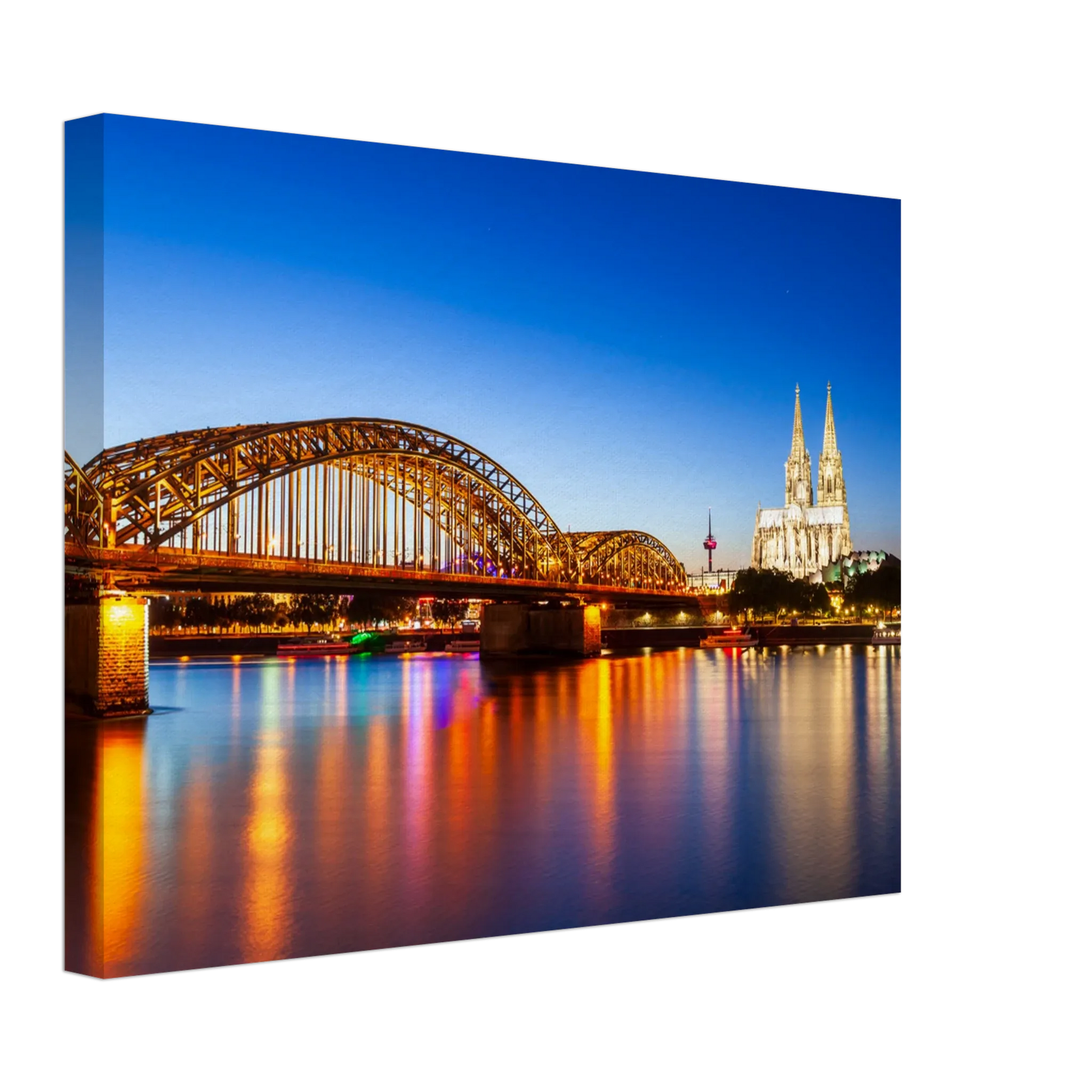 Dekoration mit Charakter. Köln bei Nacht – Hochwertiger Leinwanddruck für Wohnzimmer & Büro: zeitlos und harmonisch. Schlicht, elegant und wirkungsvoll.