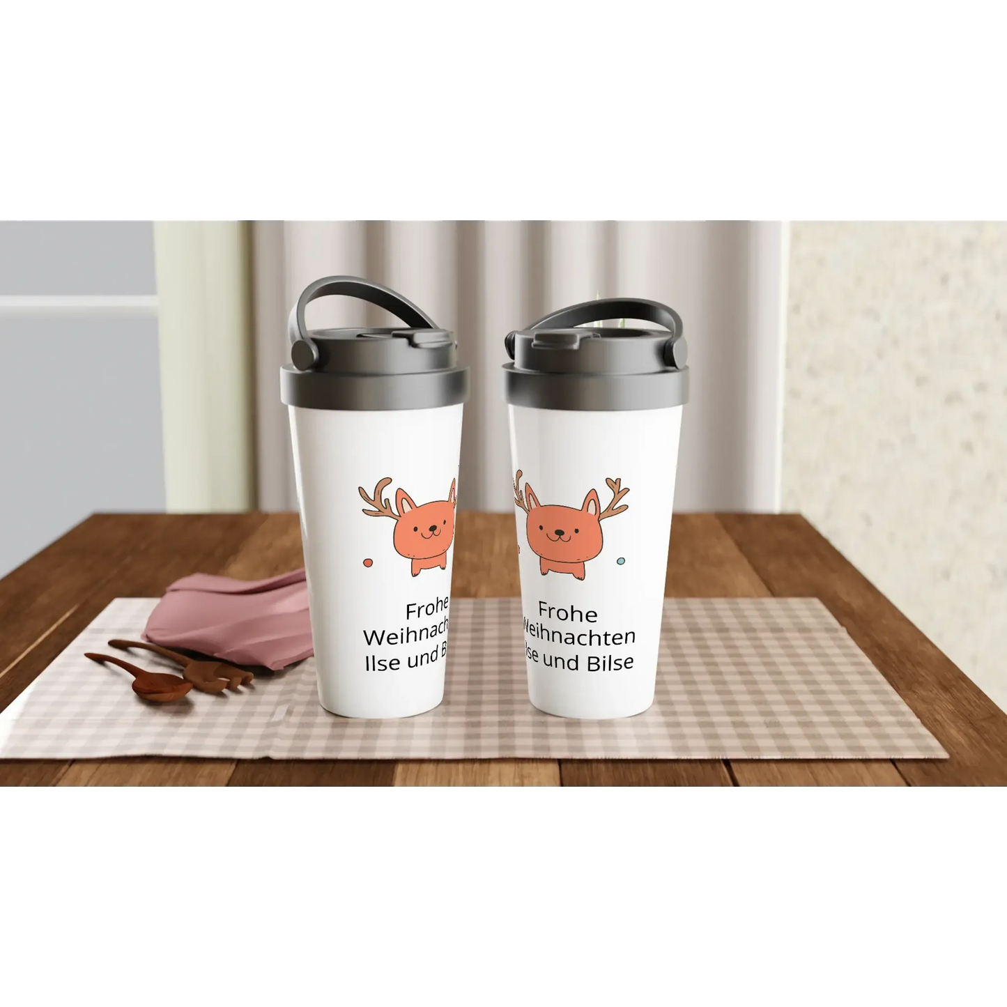 Stilvolle raumgestaltung, zeitgemäße interpretation klassischer motive, einzigartige geschenkidee für besondere menschen, weißer stahl behälter für kaffee oder tee mit weihnachtsmotiv personalisierbar 15 oz 320 ml 🎅, zeitlos und elegant, nachhaltig produziert, ein echtes Highlight.