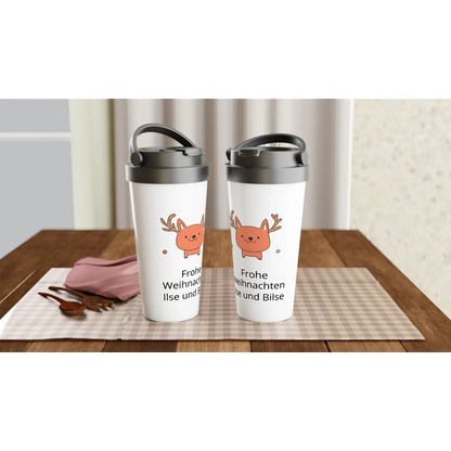 Stilvolle raumgestaltung, zeitgemäße interpretation klassischer motive, einzigartige geschenkidee für besondere menschen, weißer stahl behälter für kaffee oder tee mit weihnachtsmotiv personalisierbar 15 oz 320 ml 🎅, zeitlos und elegant, nachhaltig produziert, ein echtes Highlight.