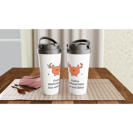Liebevoll gestaltete personalisierte Tasse. Weißer Stahl Behälter für Kaffee oder Tee mit Weihnachtsmotiv personalisierbar 15 OZ 320 Ml 🎅: mit eigenem Namen, Spruch oder Foto. Ein besonderer Genuss für Kaffee- oder Teeliebhaber.
