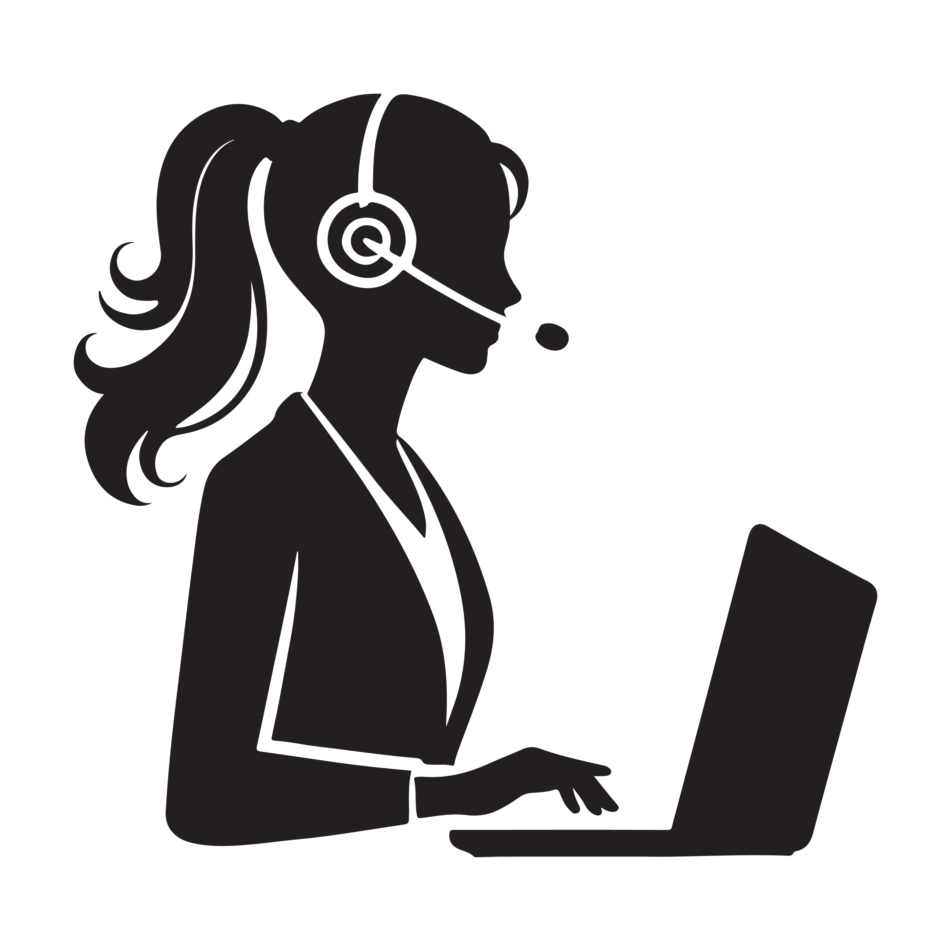 Vectorgrafik zu unsren Artikeln - Frau die vor einem PC sitzt