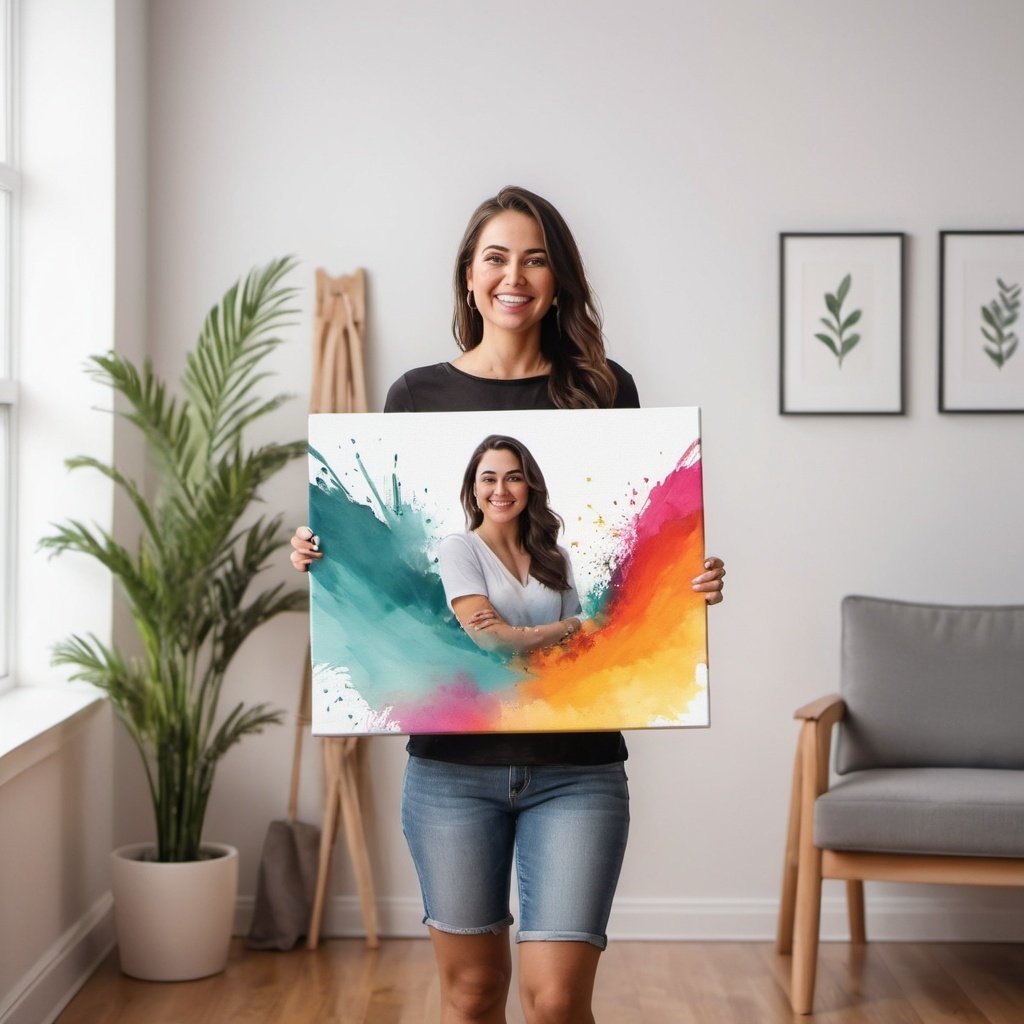 zu Zoey Kunstdrucke eine frau mit einer Leinwand einem Kunstdruck sie auf einem Bild