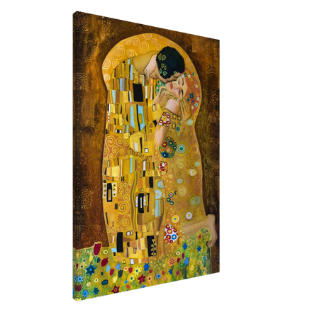 Stimmungsvolle Wandkunst für stilvolle Räume. Gustav Klimt Der Kuss – Leinwanddruck für zeitlose Kunstliebhaber: zeitlos und harmonisch. Eine besondere Bereicherung für jeden Raum.