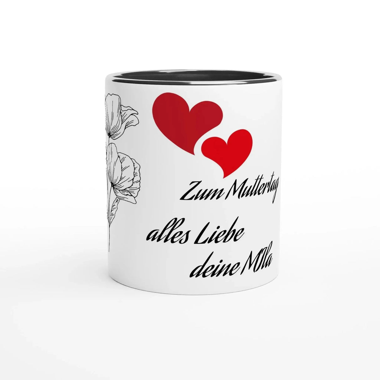 Stimmungsvolle Wandkunst für stilvolle Räume. 11oz 312 Ml Tasse mit Blumen und Herzen zum Muttertag: zeitlos und harmonisch. Schlicht, elegant und wirkungsvoll.