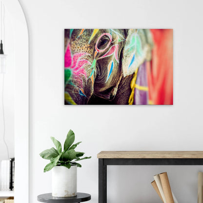 Stimmungsvolle Wandkunst für stilvolle Räume. Leinwandbild Kunstdruck Bunter Elefant 70x100 cm / 28x40″: passt in jedes Ambiente. Schlicht, elegant und wirkungsvoll.