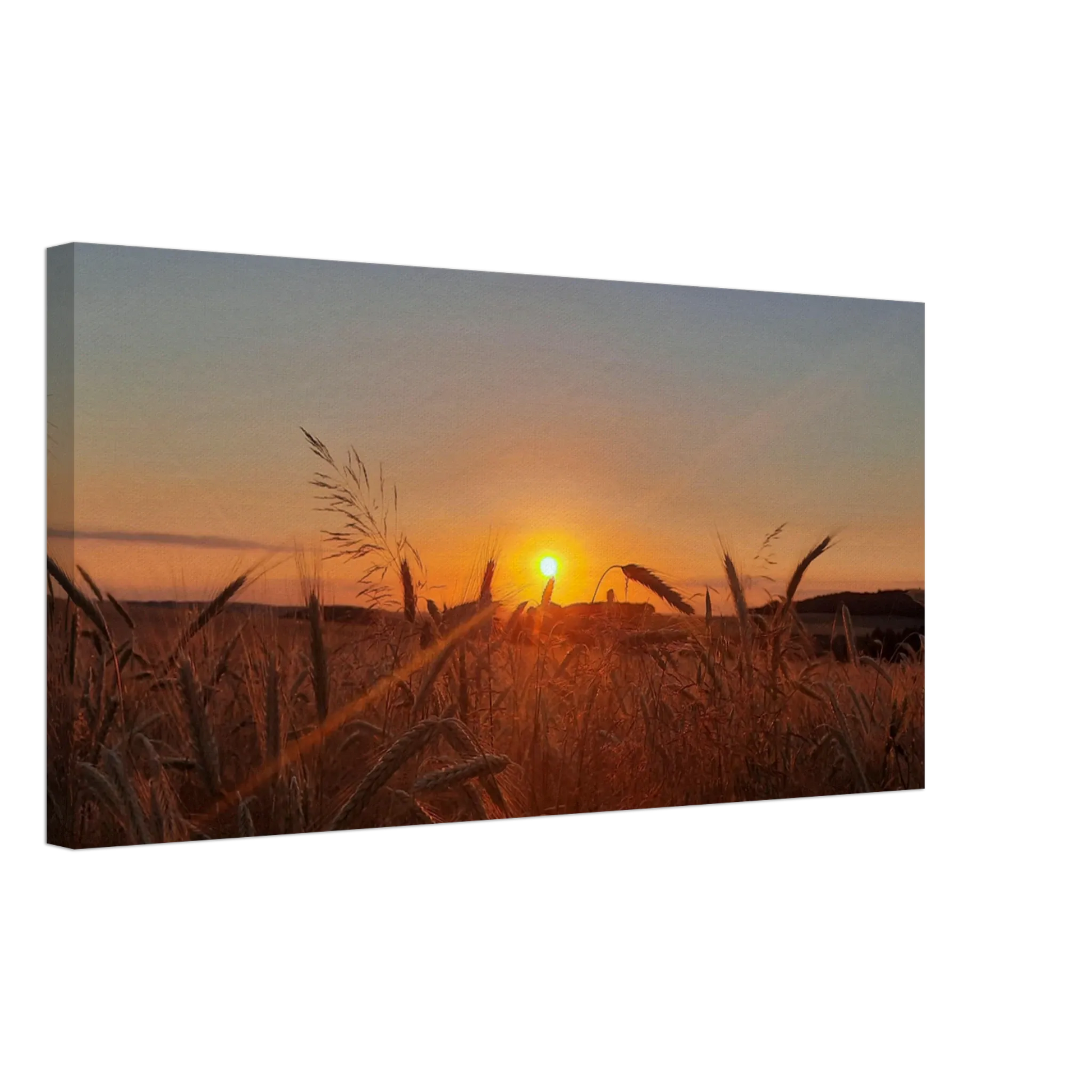 Stimmungsvolle Wandkunst für stilvolle Räume. Landschaftsbild Kunstdruck auf Leinwand – Abendsonne Westerwald: zeitlos und harmonisch. Eine besondere Bereicherung für jeden Raum.