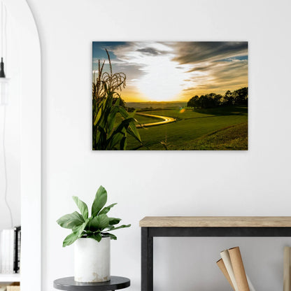 Stimmungsvolle Wandkunst für stilvolle Räume. Kunstdruck auf Leinwand - Abendsonne in Obermörsbach  70x100 cm / 28x40″: zeitlos und harmonisch. Schlicht, elegant und wirkungsvoll.