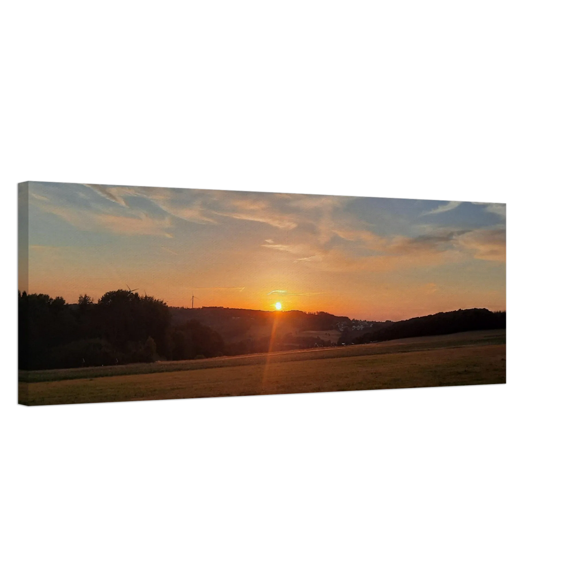Abendrot in den Hügeln - Landschaftsbild auf Leinwand im Westerwald – Wandbild auf Leinwand für Wohn- und Arbeitsräume