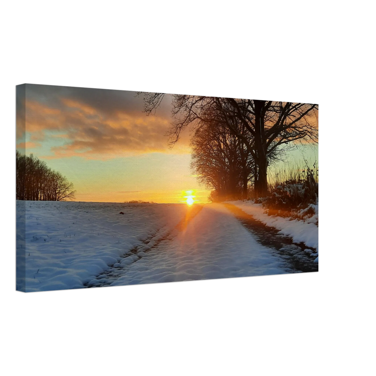 Dekoration mit Charakter. Hochwertiger Kunstdruck auf Leinwand – Abendsonne Westerwald: zeitlos und harmonisch. Schlicht, elegant und wirkungsvoll.